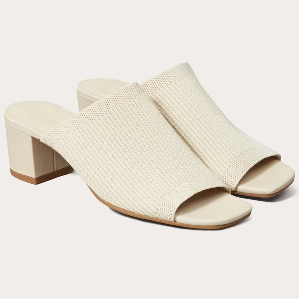 Everlane Glove Mule ReKnit Bone Ivory Square Toe Block Heel Size 10 Sustainable